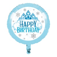 Palloncino rotondo Snow Princess Happy Birthday da 45 cm - Creative Converting