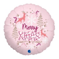 Palloncino Merry Xmas rosa 46 cm - Grabo