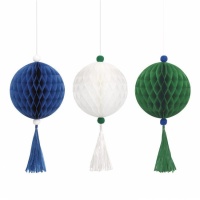 Ciondolo a forma di nido di palline blu, bianche e verdi 40,6 cm - 3 pezzi
