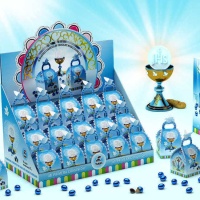 Scatola Comunione blu con mandorle ricoperte di cioccolato da 35 g - Tukan - 15 unità