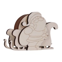 Sottobicchiere in legno con slitta e Babbo Natale e supporto 17 x 13,5 x 12 cm - Artis decor