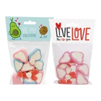 Sacchetto di marshmallow assortiti e cuori gommosi da 60 g