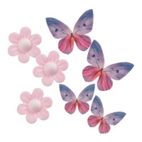 Cialde con fiori e farfalle rosa e lilla - 7 pz.