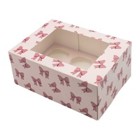 Scatola per 6 cupcake con fiocchi rosa - confezione da 2