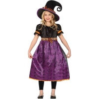 Costume strega lilla con ragnatele da bambina