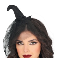 Cappello da strega mini con velo nero