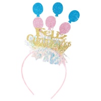 Cerchietto di compleanno con palloncini rosa e blu