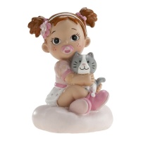 Statuina torta di battesimo bambina con gatto - 10 x 6 cm