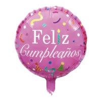 Palloncino rosa rotondo Happy Birthday 45 cm