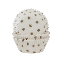 Pirottini cupcake bianchi con stelle dorate - House of Marie - 50 unità