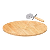 Tagliere per pizza in bambù Ø 35 cm con tagliapizza