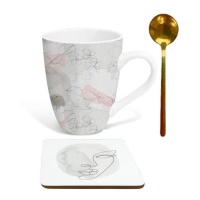 Tazza Line Art con cucchiaio e sottobicchiere da 300 ml - DCasa