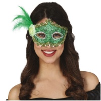 Maschera veneziana verde con piuma