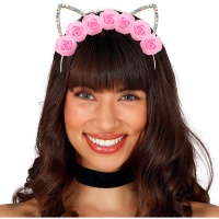 Fascia per capelli da gatta con fiori rosa