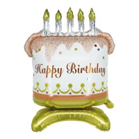 Palloncino Happy Birthday Cake con candele e supporto 83 cm