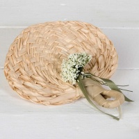 Ventaglio in foglia di palma decorato con fiori di 14 cm