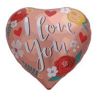 Palloncino Cuore I Love You con fiori 45 cm