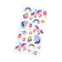 Etichette adesive 3D unicorno rosa - 21 unità