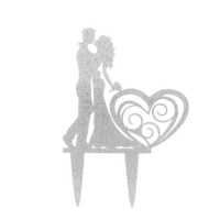 Topper torta nuziale argento silhouette sposi con cuore - Sweetkolor