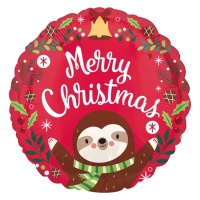 Palloncino tondo Merry Christmas con bradipo 43 cm - Anagramma