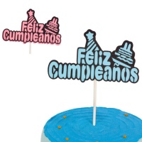 Cake Topper di buon compleanno con cappello e torta