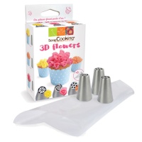 Kit sac a poche monouso con beccucci in acciaio per fiori - Scrapcooking - 6 unità