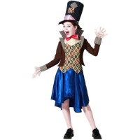 Costume da cappellaio matto blu e marrone per bambina