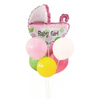 Bouquet carrozzina bambina con pois verdi e rosa - 7 unità
