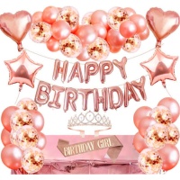 Kit palloncini e accessori Happy Birthday rosa dorato - Monkey Business - 61 unità