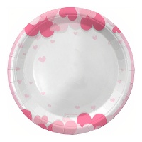 Piatti decorati con cuori su sfondo bianco - 18 cm (8 pezzi)