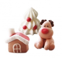 Decorazioni di zucchero renna, albero e casa di Natale 3D - Scrapcooking - 3 unità