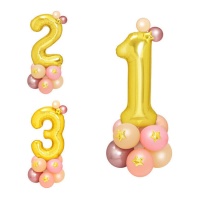 Bouquet di palloncini numerici dorati e rosa - 19 pz.