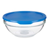 Tupper rotondo in vetro da 1135 ml con coperchio blu