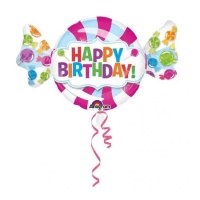 Palloncino a forma di caramella Happy Birthday 101 x 60 cm - Anagramma