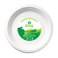 Piatti di canna da zucchero biodegradabili bianchi rotondi da 25 cm - 5 pz.
