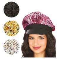 Cappello con paillettes e visiera