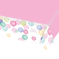 Tovaglia Happy Birthday rosa con palloncini 1,75 x 1,15 m