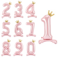 Palloncino numero rosa con corona da 84 cm - PartyDeco