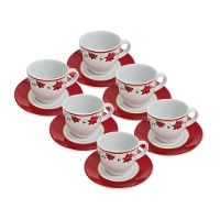 Tazze da 80 ml di Natale con poinsettia e piatto - 6 unità