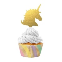 Pirottini e topper cupcake unicorno dorato - 24 pezzi