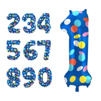 Pallone numero a pois colorati 86 cm - Folat