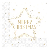 Tovaglioli bianchi con stelle Merry Christmas 16,5 x 16,5 cm - 20 pezzi