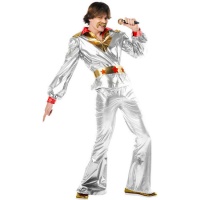 Costume da discoteca grigio metallizzato per uomo