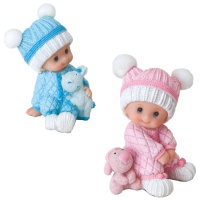 Figura per torta di battesimo di bambino seduto con peluche - 40 x 6,8 cm