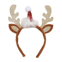 Cerchietto renna con orecchie e cappello natalizio