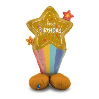Palloncino con stella e arcobaleno con base Happy Birthday 71 x 125 cm - Grabo