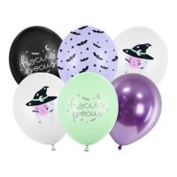 Palloncini in lattice Hocus pocus Halloween con strega 30 cm - PartyDeco - 6 unità