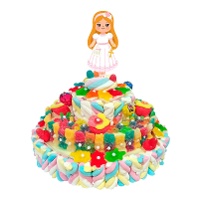 Torta di caramelle per la comunione di una bambina bionda da 850 gr