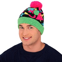 Cappello di lana anni '80 verde e rosa
