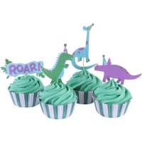 Capsule per cupcake con stecchini per dinosauri - 24 pz.